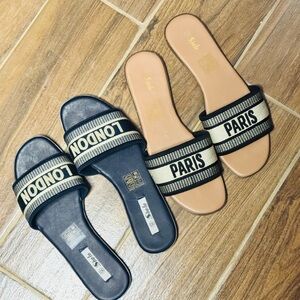 Embroidered Open Toe Flat Slides sizes 10